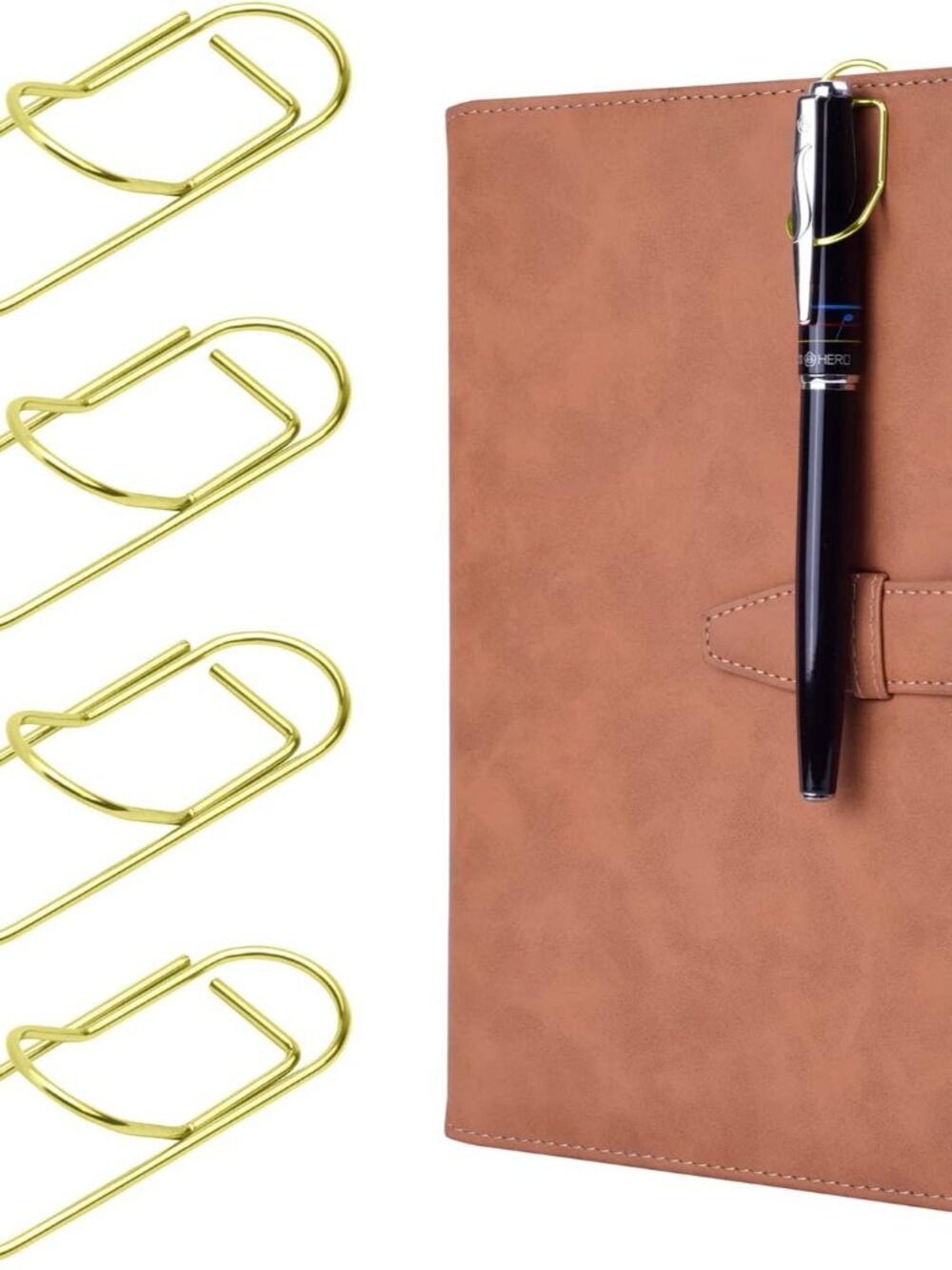 12 Pack Paper Clip Pen Holder for Notebook, Journal, Gold